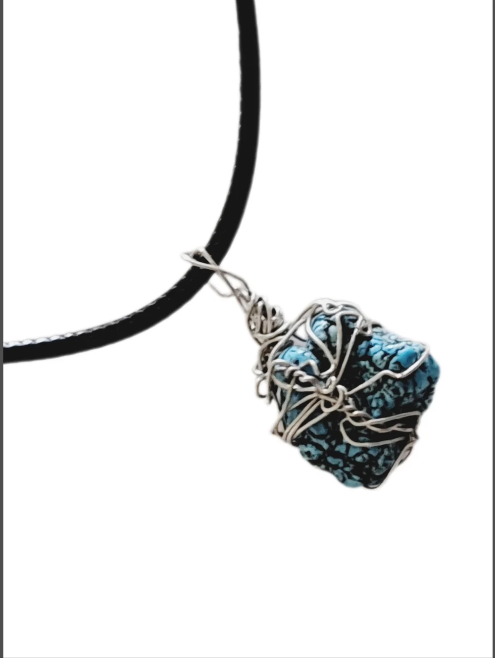 Genuine Blue & Black Gemstone Pendant with Black Cord Necklace NWOT
